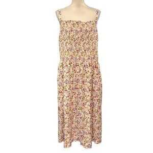 Old Navy Sun Dress Womens XXL Tall Floral Smocked Midi Cottagcore Beachy Western